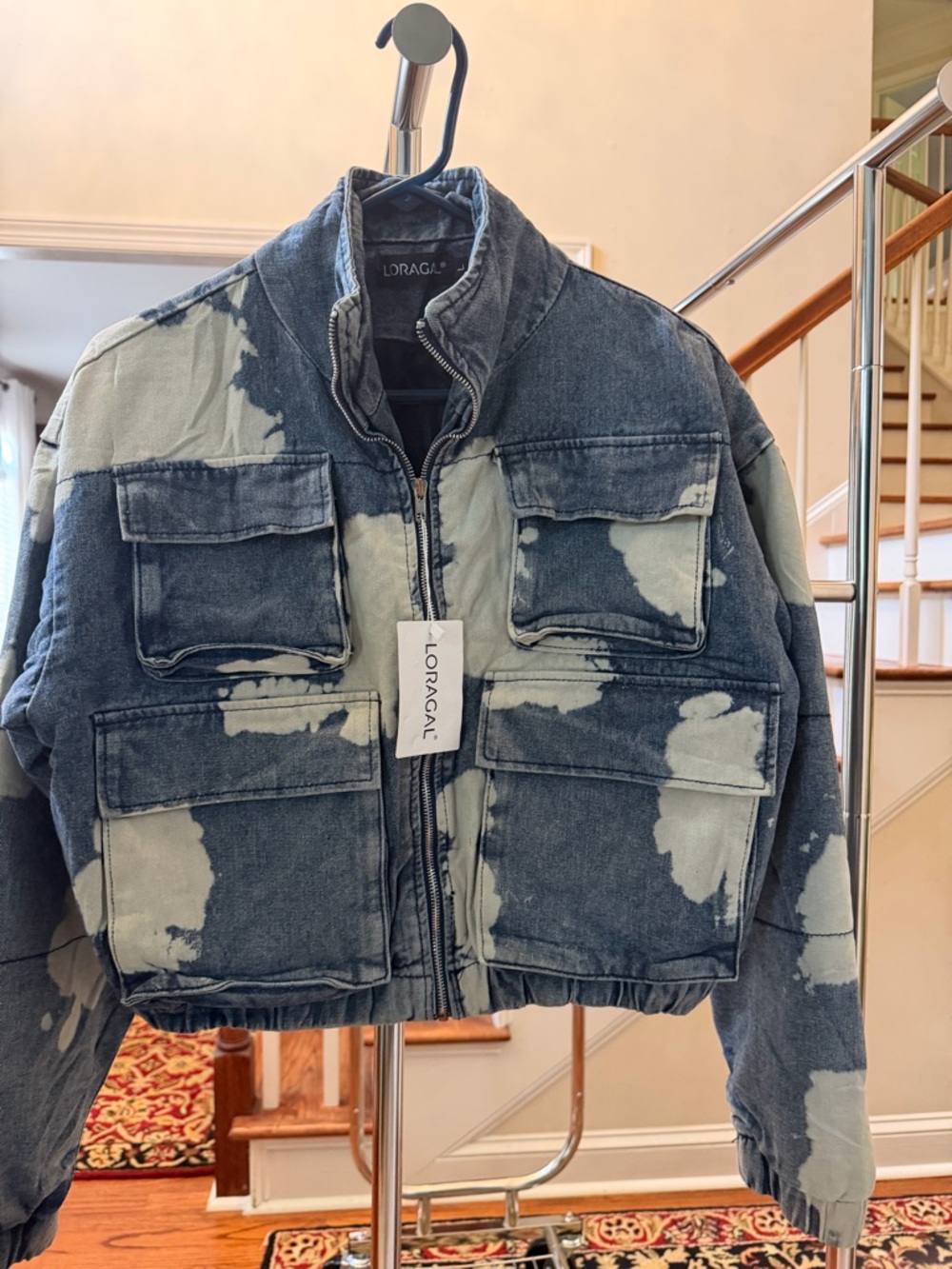 LORAGAL Blue Bleach-Effect Denim Jacket